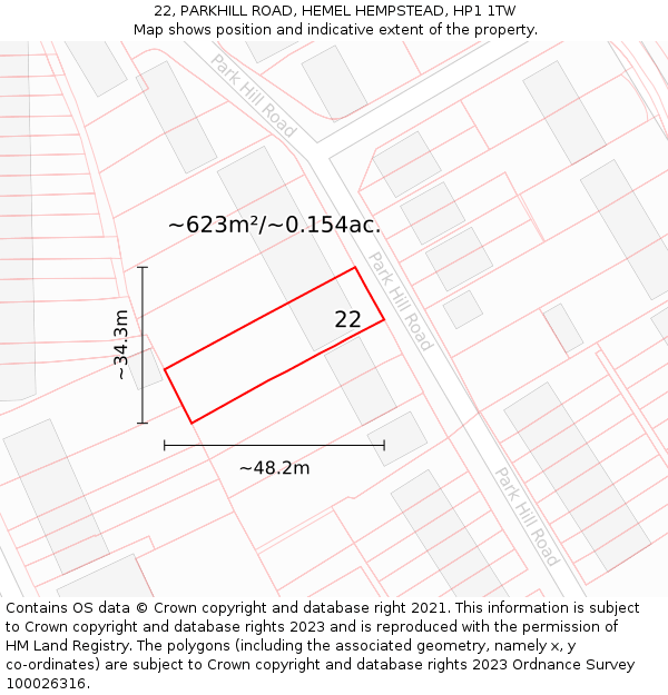 22, PARKHILL ROAD, HEMEL HEMPSTEAD, HP1 1TW: Plot and title map