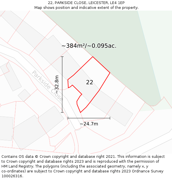 22, PARKSIDE CLOSE, LEICESTER, LE4 1EP: Plot and title map