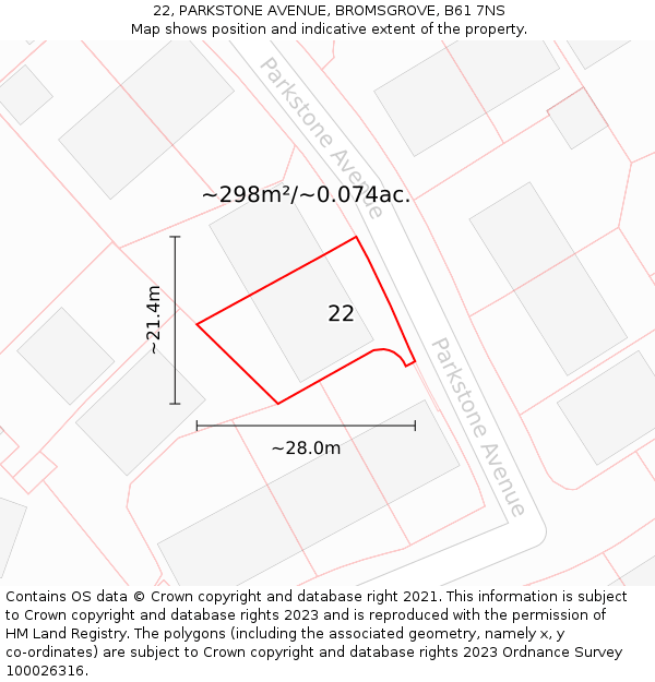 22, PARKSTONE AVENUE, BROMSGROVE, B61 7NS: Plot and title map