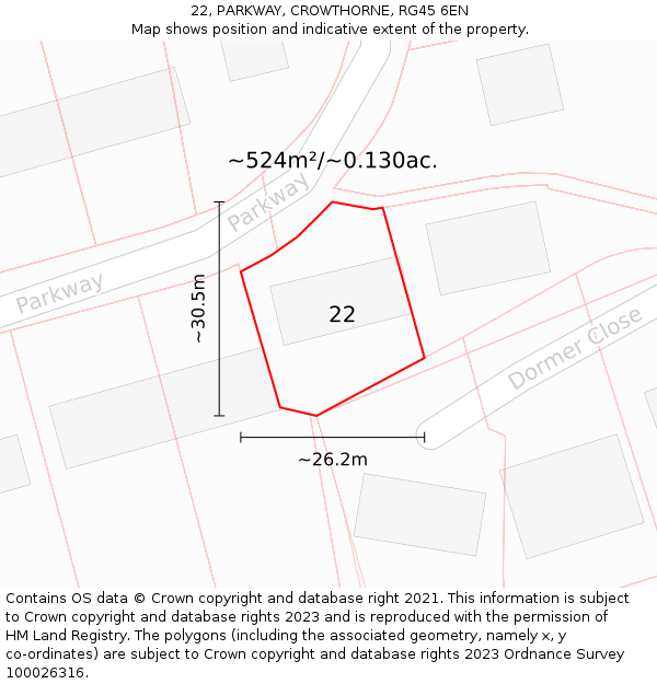 22, PARKWAY, CROWTHORNE, RG45 6EN: Plot and title map