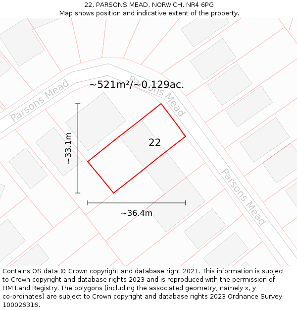 22, PARSONS MEAD, NORWICH, NR4 6PG: Plot and title map