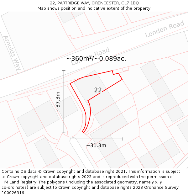 22, PARTRIDGE WAY, CIRENCESTER, GL7 1BQ: Plot and title map