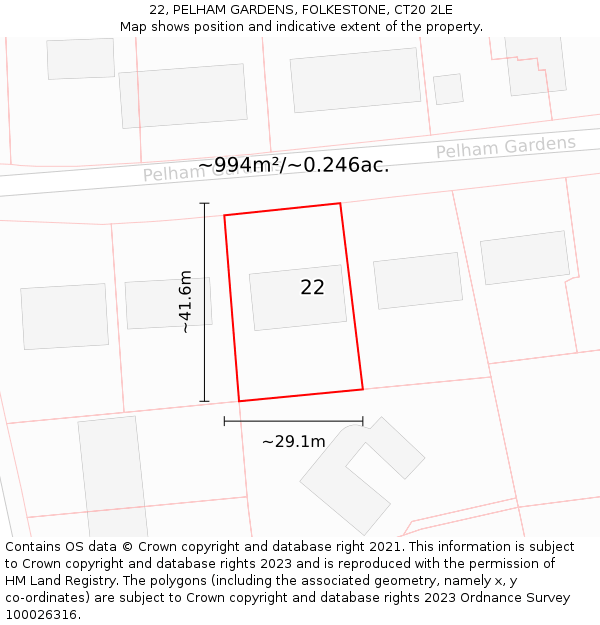 22, PELHAM GARDENS, FOLKESTONE, CT20 2LE: Plot and title map