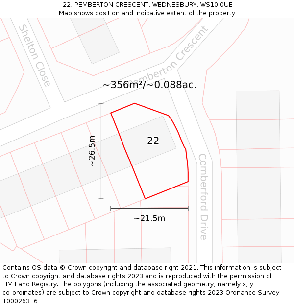 22, PEMBERTON CRESCENT, WEDNESBURY, WS10 0UE: Plot and title map