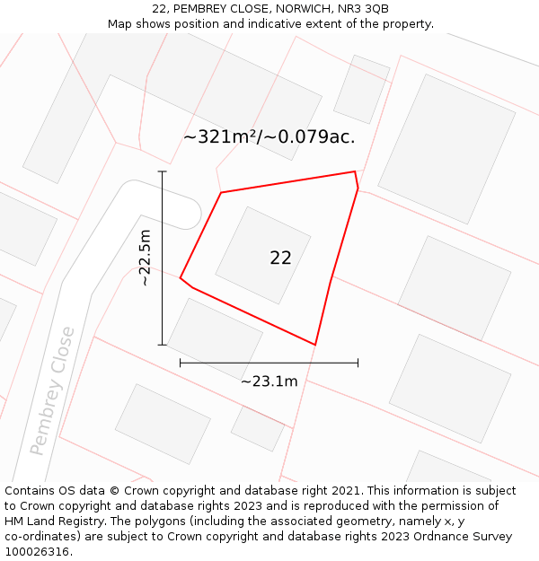 22, PEMBREY CLOSE, NORWICH, NR3 3QB: Plot and title map