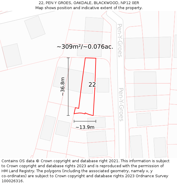 22, PEN Y GROES, OAKDALE, BLACKWOOD, NP12 0ER: Plot and title map