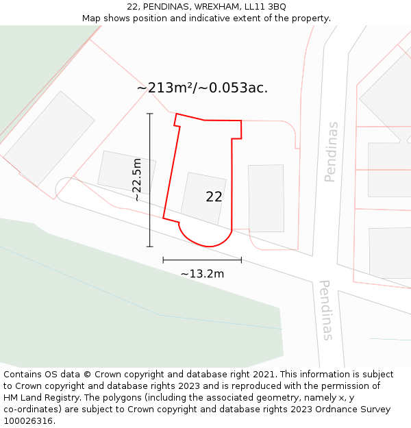 22, PENDINAS, WREXHAM, LL11 3BQ: Plot and title map