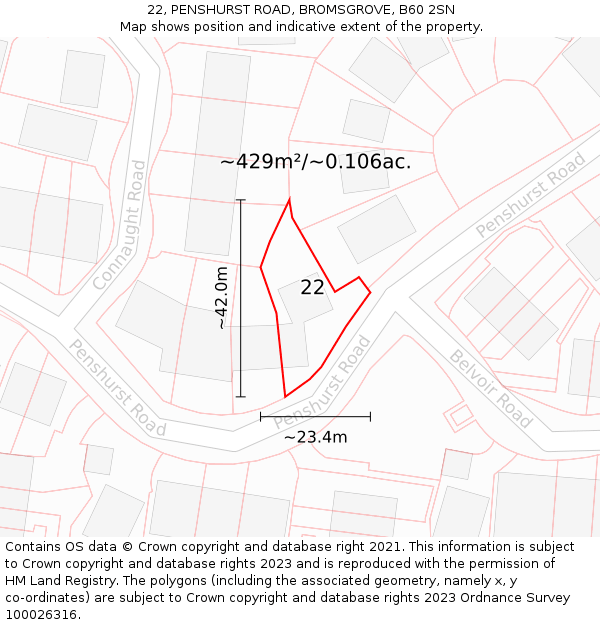 22, PENSHURST ROAD, BROMSGROVE, B60 2SN: Plot and title map