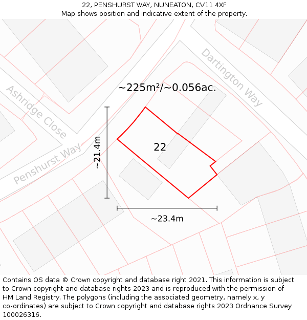 22, PENSHURST WAY, NUNEATON, CV11 4XF: Plot and title map