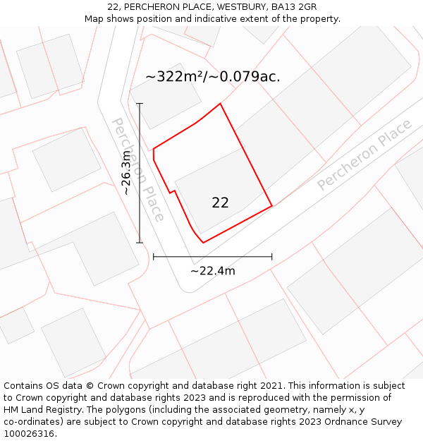 22, PERCHERON PLACE, WESTBURY, BA13 2GR: Plot and title map