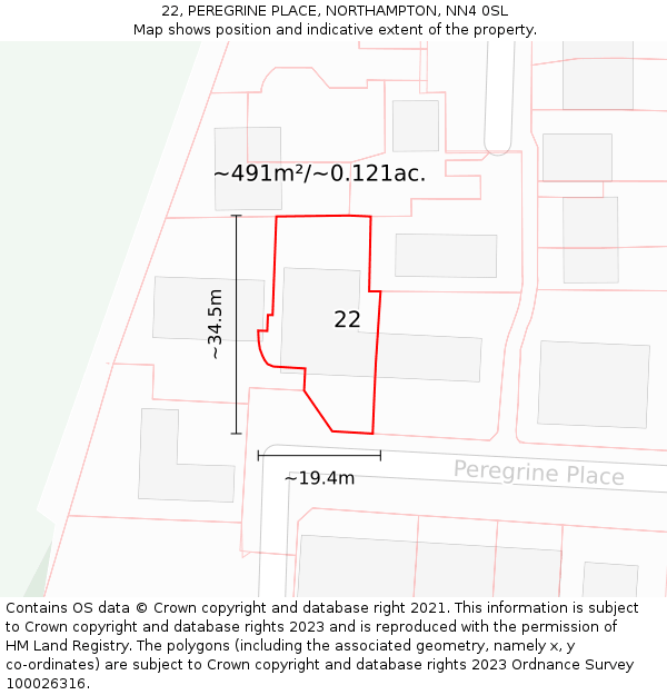 22, PEREGRINE PLACE, NORTHAMPTON, NN4 0SL: Plot and title map