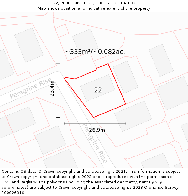 22, PEREGRINE RISE, LEICESTER, LE4 1DR: Plot and title map