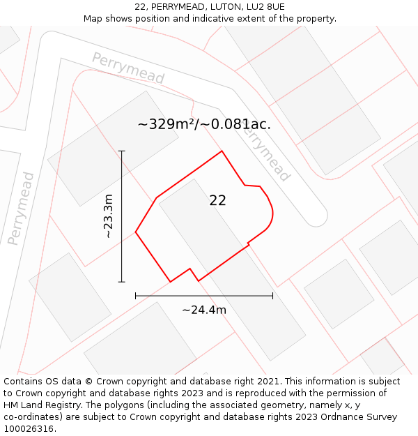 22, PERRYMEAD, LUTON, LU2 8UE: Plot and title map