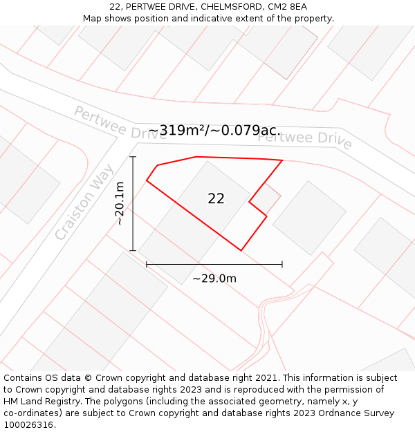 22, PERTWEE DRIVE, CHELMSFORD, CM2 8EA: Plot and title map