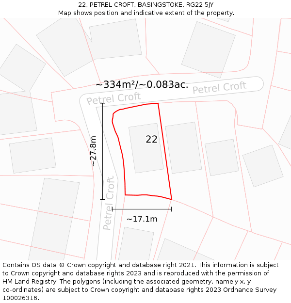 22, PETREL CROFT, BASINGSTOKE, RG22 5JY: Plot and title map