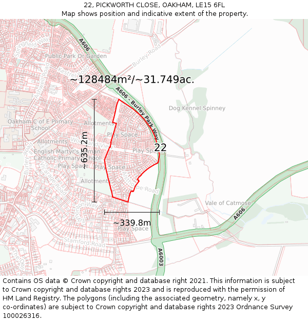 22, PICKWORTH CLOSE, OAKHAM, LE15 6FL: Plot and title map