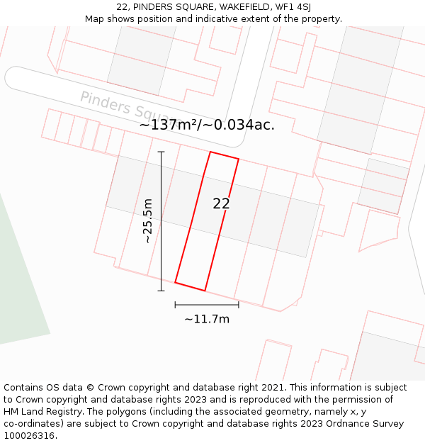 22, PINDERS SQUARE, WAKEFIELD, WF1 4SJ: Plot and title map