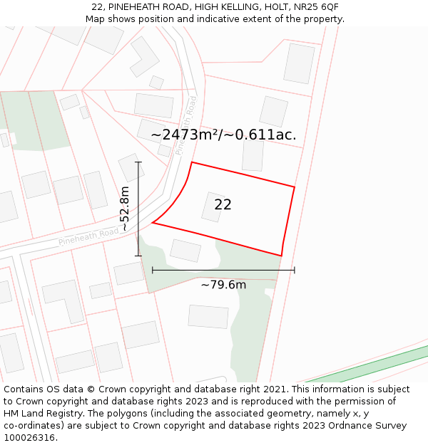 22, PINEHEATH ROAD, HIGH KELLING, HOLT, NR25 6QF: Plot and title map