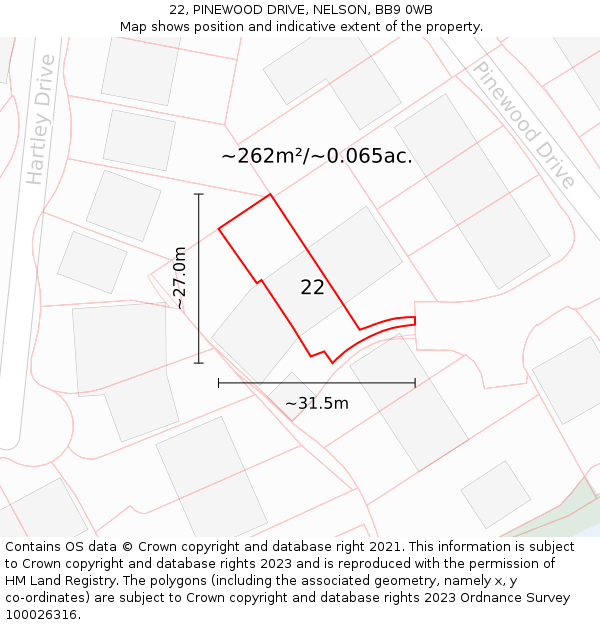 22, PINEWOOD DRIVE, NELSON, BB9 0WB: Plot and title map