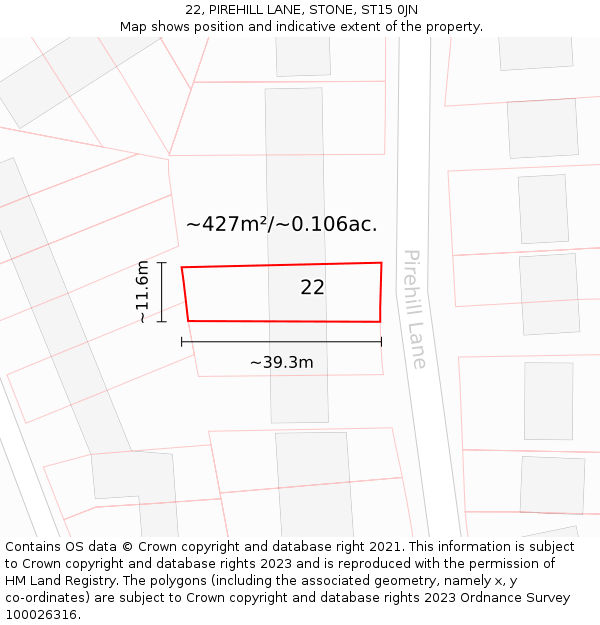 22, PIREHILL LANE, STONE, ST15 0JN: Plot and title map