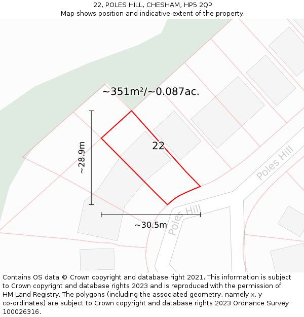 22, POLES HILL, CHESHAM, HP5 2QP: Plot and title map