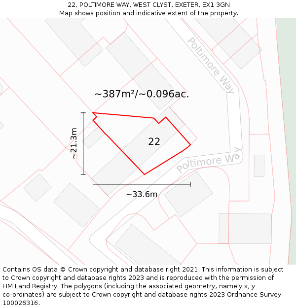 22, POLTIMORE WAY, WEST CLYST, EXETER, EX1 3GN: Plot and title map