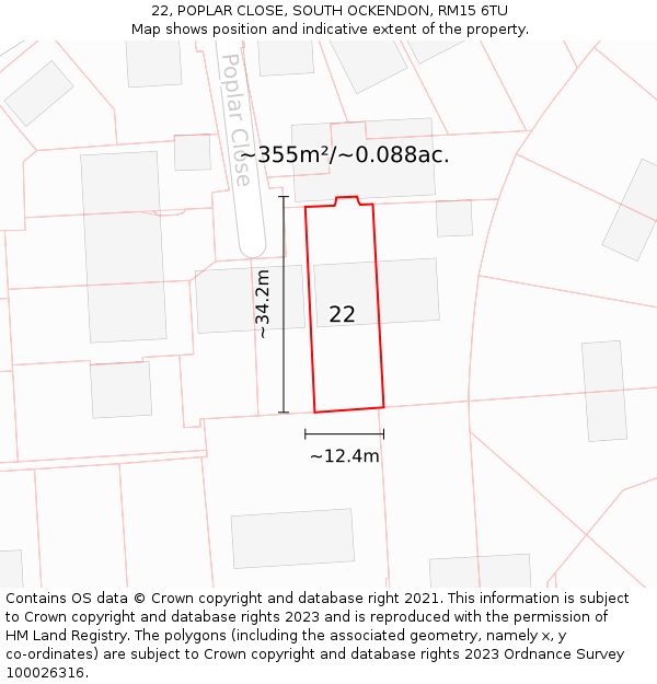 22, POPLAR CLOSE, SOUTH OCKENDON, RM15 6TU: Plot and title map