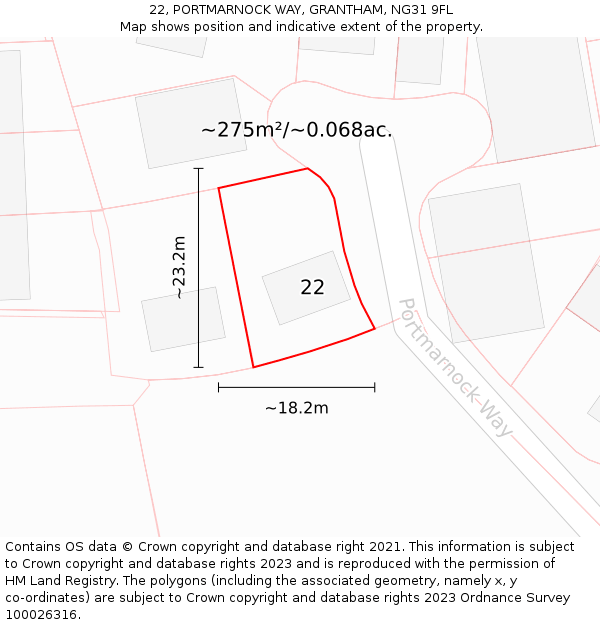 22, PORTMARNOCK WAY, GRANTHAM, NG31 9FL: Plot and title map