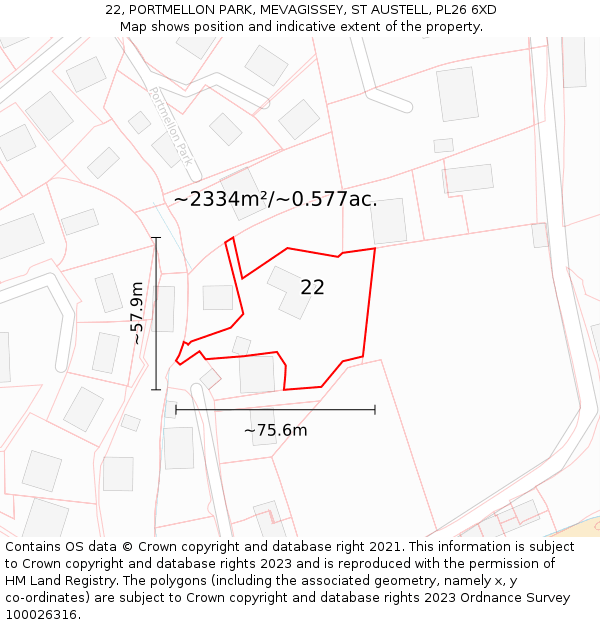 22, PORTMELLON PARK, MEVAGISSEY, ST AUSTELL, PL26 6XD: Plot and title map