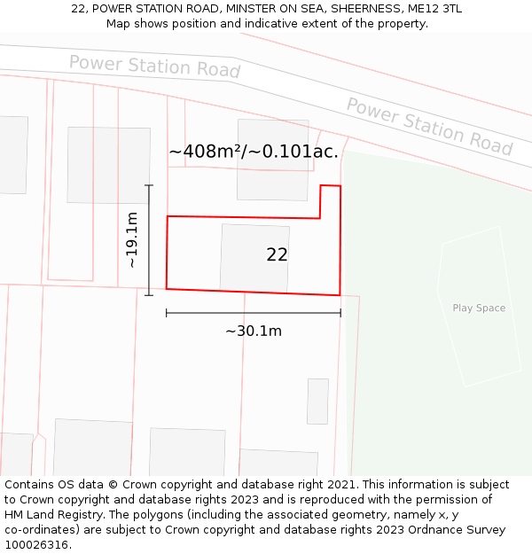 22, POWER STATION ROAD, MINSTER ON SEA, SHEERNESS, ME12 3TL: Plot and title map