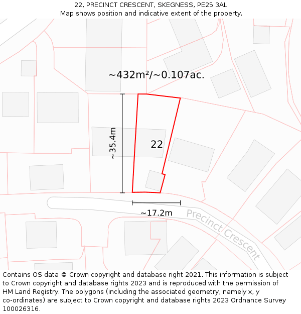 22, PRECINCT CRESCENT, SKEGNESS, PE25 3AL: Plot and title map