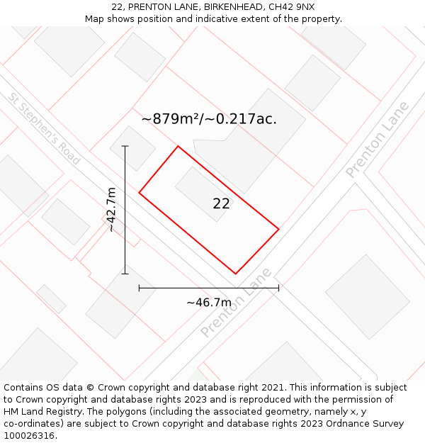 22, PRENTON LANE, BIRKENHEAD, CH42 9NX: Plot and title map