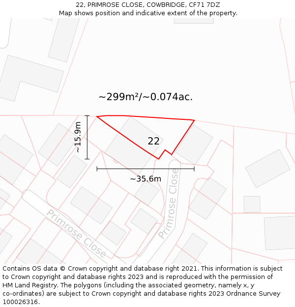 22, PRIMROSE CLOSE, COWBRIDGE, CF71 7DZ: Plot and title map