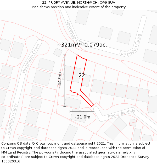 22, PRIORY AVENUE, NORTHWICH, CW9 8UA: Plot and title map