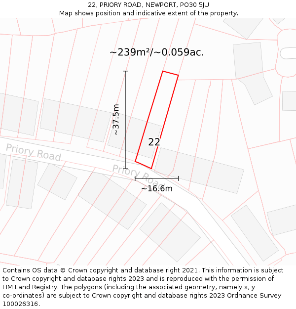 22, PRIORY ROAD, NEWPORT, PO30 5JU: Plot and title map