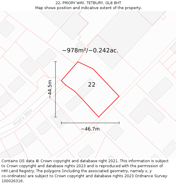 22, PRIORY WAY, TETBURY, GL8 8HT: Plot and title map