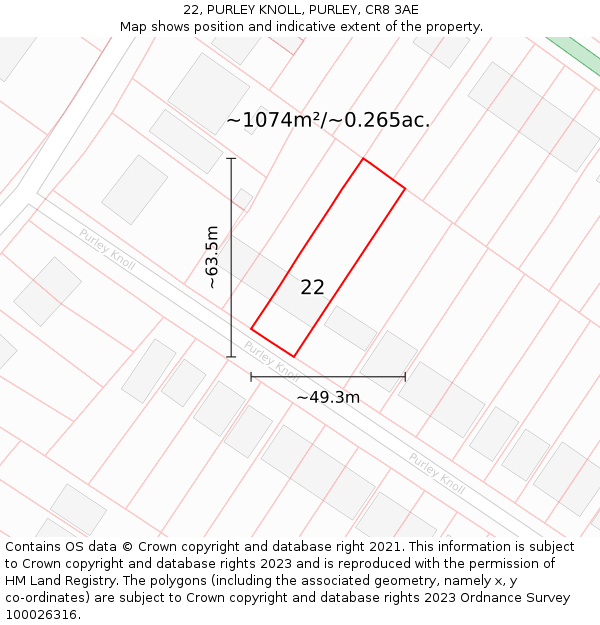 22, PURLEY KNOLL, PURLEY, CR8 3AE: Plot and title map