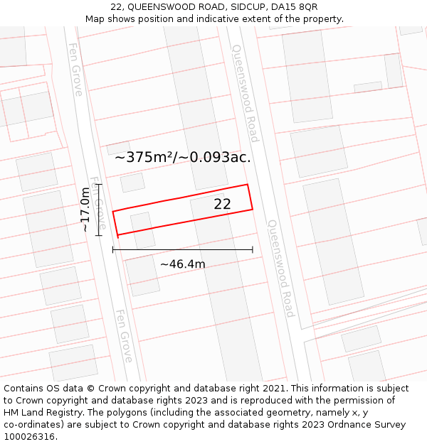 22, QUEENSWOOD ROAD, SIDCUP, DA15 8QR: Plot and title map