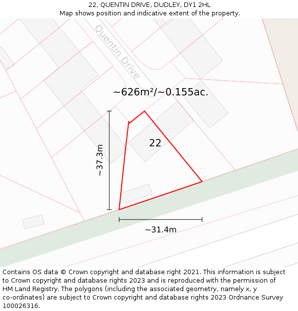 22, QUENTIN DRIVE, DUDLEY, DY1 2HL: Plot and title map