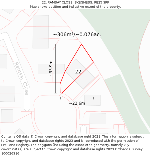 22, RAMSAY CLOSE, SKEGNESS, PE25 3PF: Plot and title map