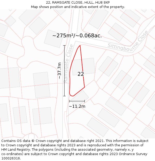 22, RAMSGATE CLOSE, HULL, HU8 9XP: Plot and title map