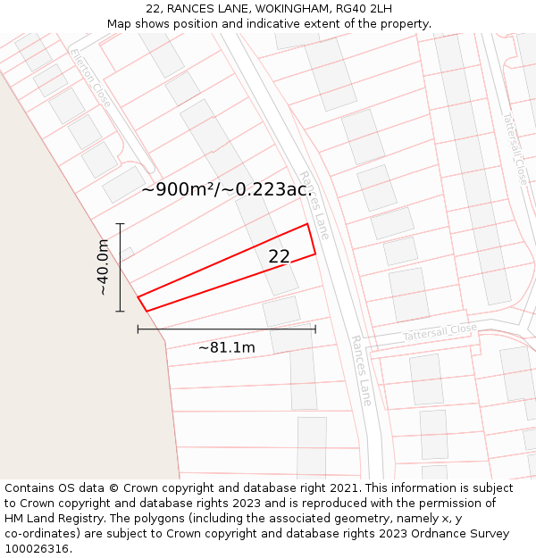 22, RANCES LANE, WOKINGHAM, RG40 2LH: Plot and title map