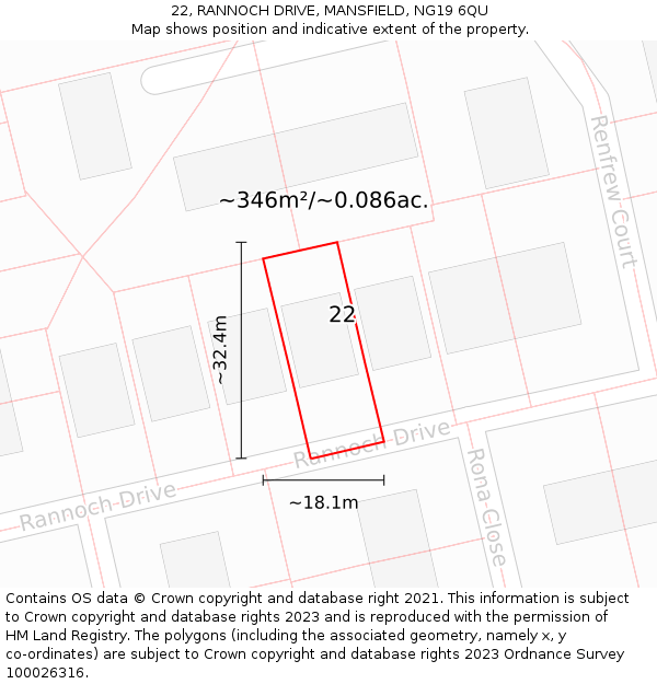 22, RANNOCH DRIVE, MANSFIELD, NG19 6QU: Plot and title map