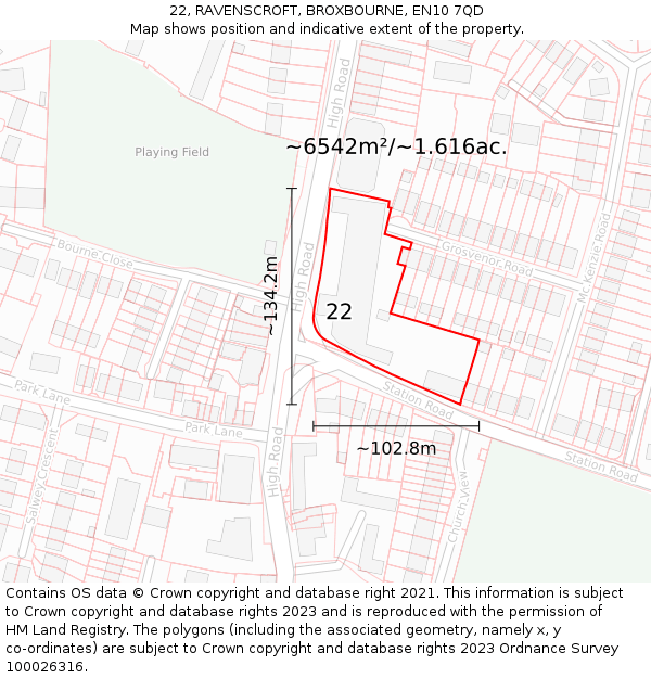 22, RAVENSCROFT, BROXBOURNE, EN10 7QD: Plot and title map