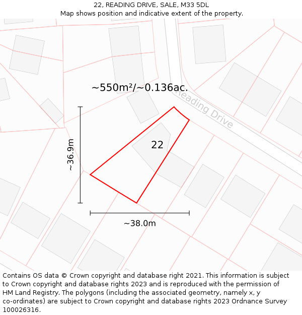 22, READING DRIVE, SALE, M33 5DL: Plot and title map