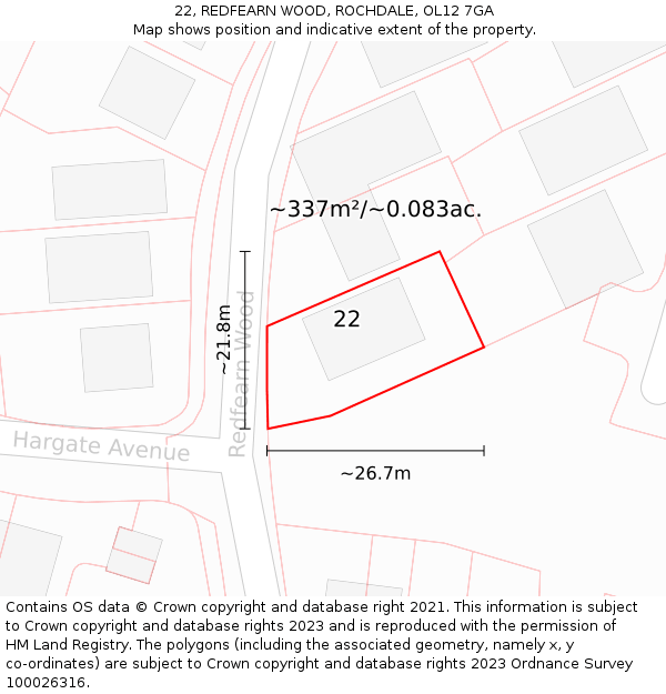 22, REDFEARN WOOD, ROCHDALE, OL12 7GA: Plot and title map