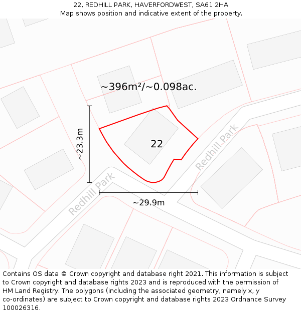 22, REDHILL PARK, HAVERFORDWEST, SA61 2HA: Plot and title map