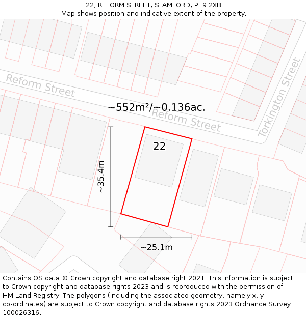 22, REFORM STREET, STAMFORD, PE9 2XB: Plot and title map