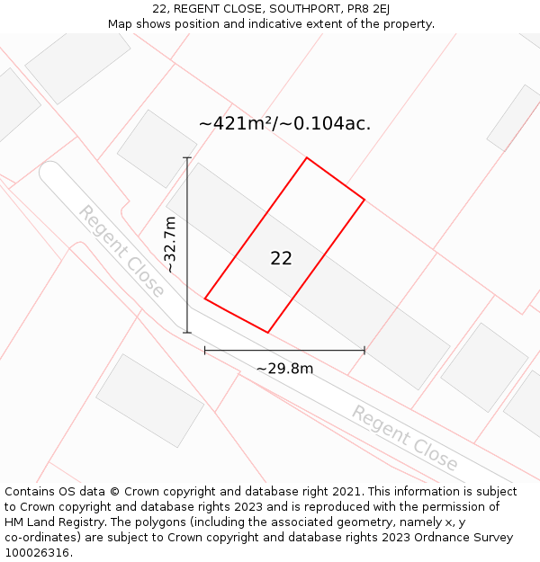 22, REGENT CLOSE, SOUTHPORT, PR8 2EJ: Plot and title map