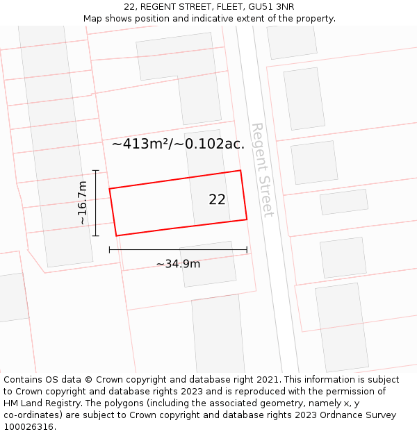 22, REGENT STREET, FLEET, GU51 3NR: Plot and title map